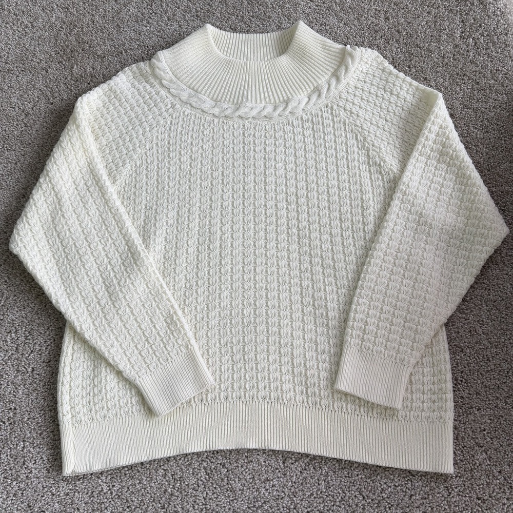 Vintage Worthington Sweater Womens 22W White Waffle Knit Mock Neck Long Sleeve